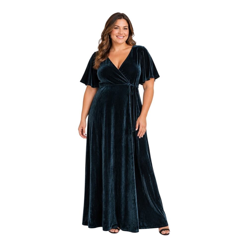 BALTIC BORN Women's Plus XXL 2X Meghan Velvet Wrap Dress Persian Blue Green Maxi
